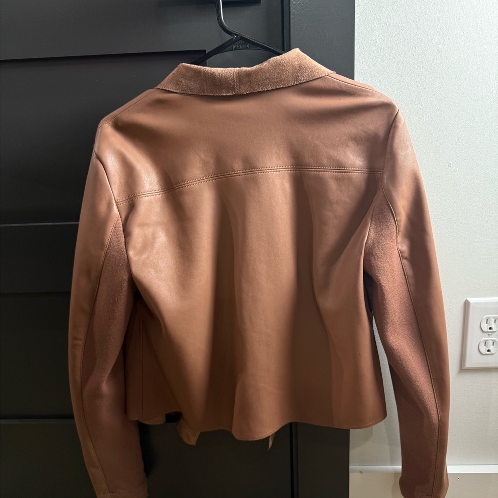 Bar III Women's Tan Crop Flyaway Faux Leather Jacket Size Medium - Picture 6 of 9